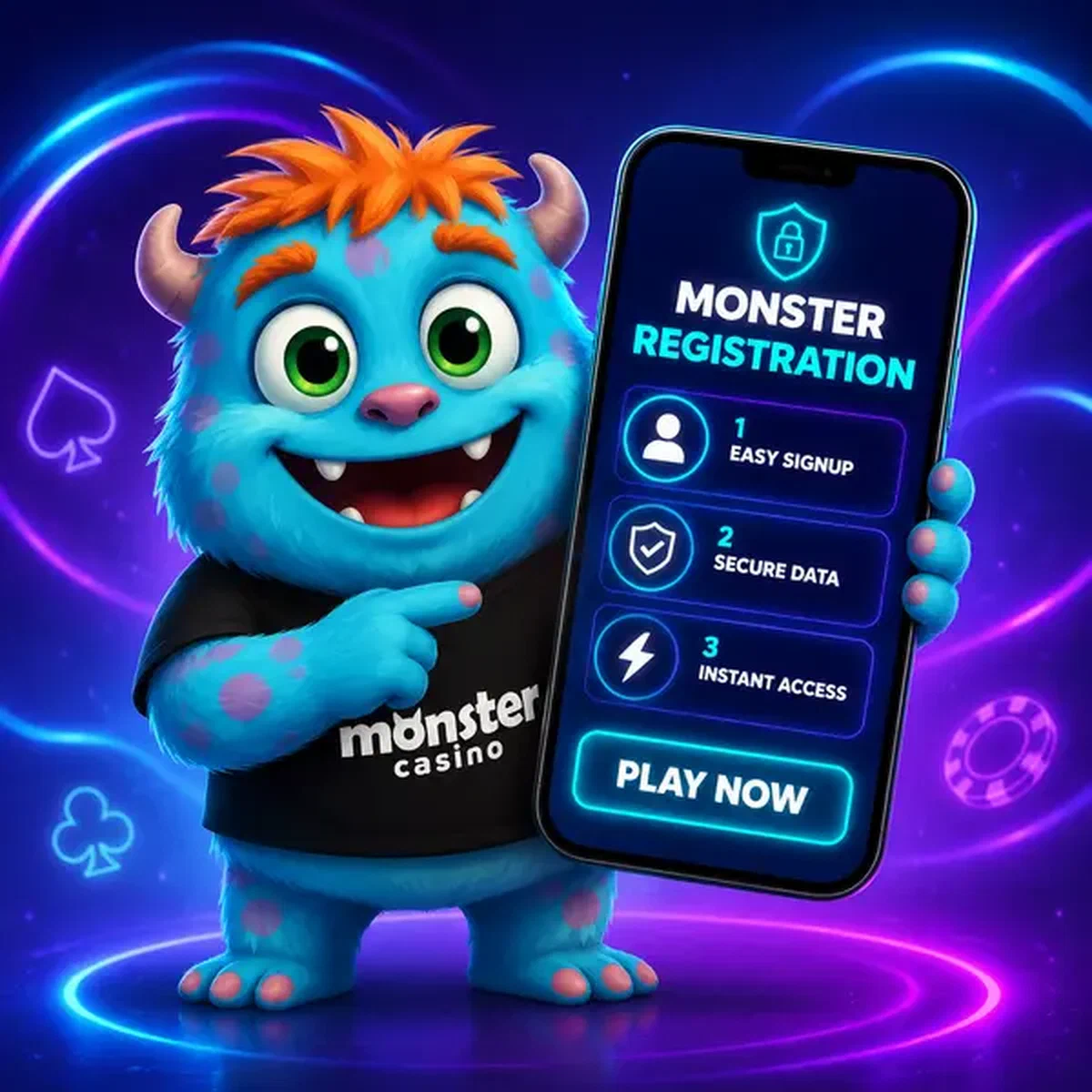 Player creating account at Monster Registration portal with smartphone interface